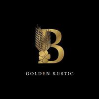 luxurious letter B with flower and palm leaves golden rustic vintage brand for royal company, event or personal identity, salon, spa, fashion, beauty care. silver color in dummy text