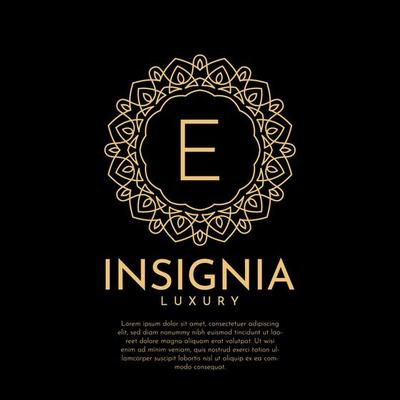 letter E luxurious insignia circle decorative lace vector logo design