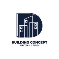 letter D with building object initial vector logo design suitable for real estate and property business