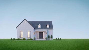 casa con césped y fondo de cielo azul.concepto mínimo para bienes raíces y propiedad.representación 3d foto