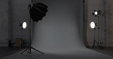 Empty studio with lighting equipment and background for mock up3d rendering photo