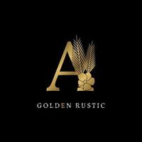 luxurious letter A with flower and palm leaves golden rustic vintage brand for royal company, event or personal identity, salon, spa, fashion, beauty care. silver color in dummy text