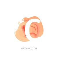 negative letter C with watercolor splash for fashion or beauty care logo, apparel brand, personal branding identity, make up artist or any other company vector
