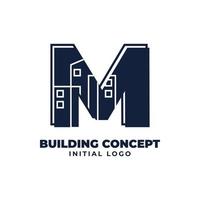 letter M with building object initial vector logo design suitable for real estate and property business
