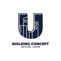 letter U with building object initial vector logo design suitable for real estate and property business