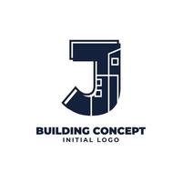 letra j con diseño de logotipo de vector inicial de objeto de construcción adecuado para negocios inmobiliarios y inmobiliarios