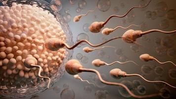 Sperm and egg cell.Natural fertilization on dark background. 3d illustration photo