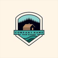Wooden House and lake logo illustration design vector