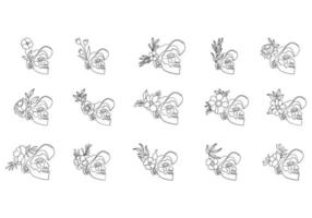 Man faces line art style with flower and leaves vector