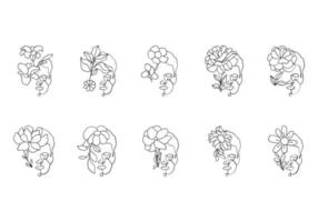 Man faces line art style with flower and leaves vector