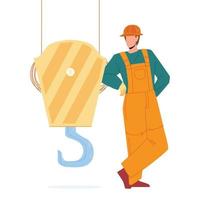 Near Crane Hook Staying Construction Worker Vector