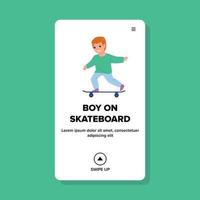 Child Boy On Skateboard Riding In Park Vector