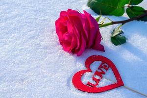 A gift in the form of a rose and a love message in the snow photo