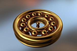 Rings and balls of gold on a reflective surface. Set of gold jewelry or objects photo