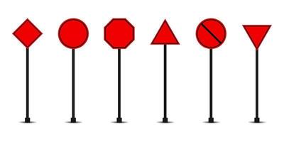 Red Set of road signs, Traffic signs on white background. vector illustration. Copyspace