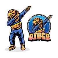 Diver with dabbing dance illustration premium vector