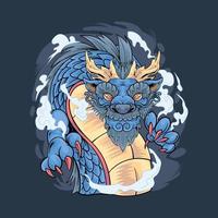 blue Chinese dragon head with ornament Illustration Premium vector
