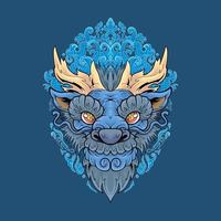 cabeza de dragón chino azul con ilustración de adorno vector premium