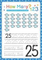 Numbers tracing template by counting Sea fish marine vector