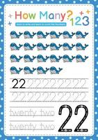 Numbers tracing template by counting Sea fish marine vector