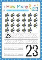 Numbers tracing template by counting Sea fish marine vector