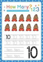 Numbers tracing template by counting Sea fish marine vector