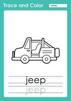 Trace and Color worksheets with the vehicle vector