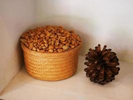 Ground bean seeds stored in a tray. photo