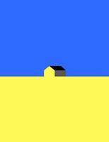 simple illustration of a house on a blue and yellow background like the ukraine flag, abstract illustration vector