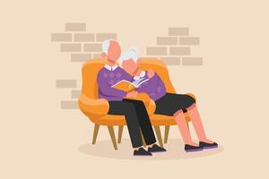los abuelos están leyendo un libro juntos en el sofá. día de los Abuelos. ilustración vectorial plana coloreada aislada. vector