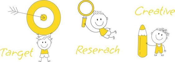 cartoon illustration of a smiling child. target, research, creative. can be used for design purposes. vector