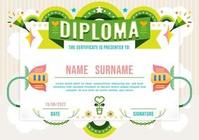 Certificate kids diploma, kindergarten template layout flower green nature eco vector. vector