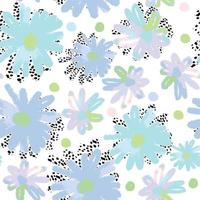 seamless doodle hand drawn pastel flowers and dots pattern background , greeting card or fabric vector