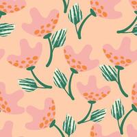 seamless  doodle hand drawn flowers with green leafs background , greeting card or fabric vector