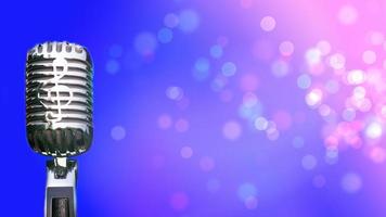 Retro microphone for recording and performing for singers on stage. Bokeh light background can put advertising text. photo