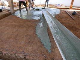 Pour the finished cement in a medium area. photo