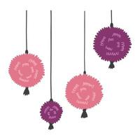 Set of pink purple hanging fluffy circles Mexican festival decoration vector
