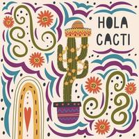 Mexican cactus green cactus in pot ornament print vector