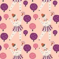 Mexican dancing llama among festival fluffy circles pattern vector