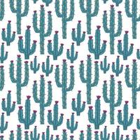 Pattern of blue cacti with purple flowers on white background vector