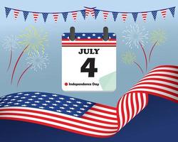 4th July American independence day background. Calendar vector for American independence day.