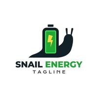 Snail and battery logo design, silhouette style vector