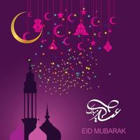 Eid Mubarak with Arabic calligraphy for the celebration of Muslim community festival. vector