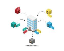 Debt consolidation is a sensible financial strategy to merge multiple bills into a single debt that is paid off with a debt management plan vector