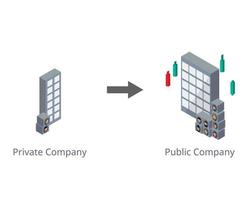 private company turn to public company and sell shares to public for stock exchange vector