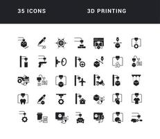 conjunto de iconos simples de impresión 3d vector