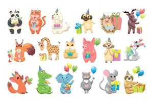 Set of Cartoon Animals with Gifts vector