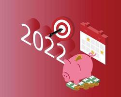 resolución de año nuevo para 2022 para planificar y alcanzar el objetivo de ahorrar dinero vector