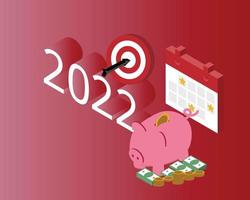 new year resolution for 2022 to plan and goal for saving money vector