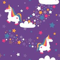 lindo unicornio con muchas estrellas de fondo sin costuras para el patrón de tela vector